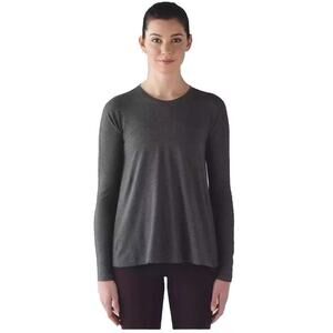 Lululemon Acadia Top Gray Long Sleeve Heathered Pitch Pima Cotton Tee Sz 6 READ